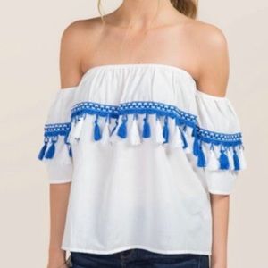 NWT white off the shoulder top with tassels